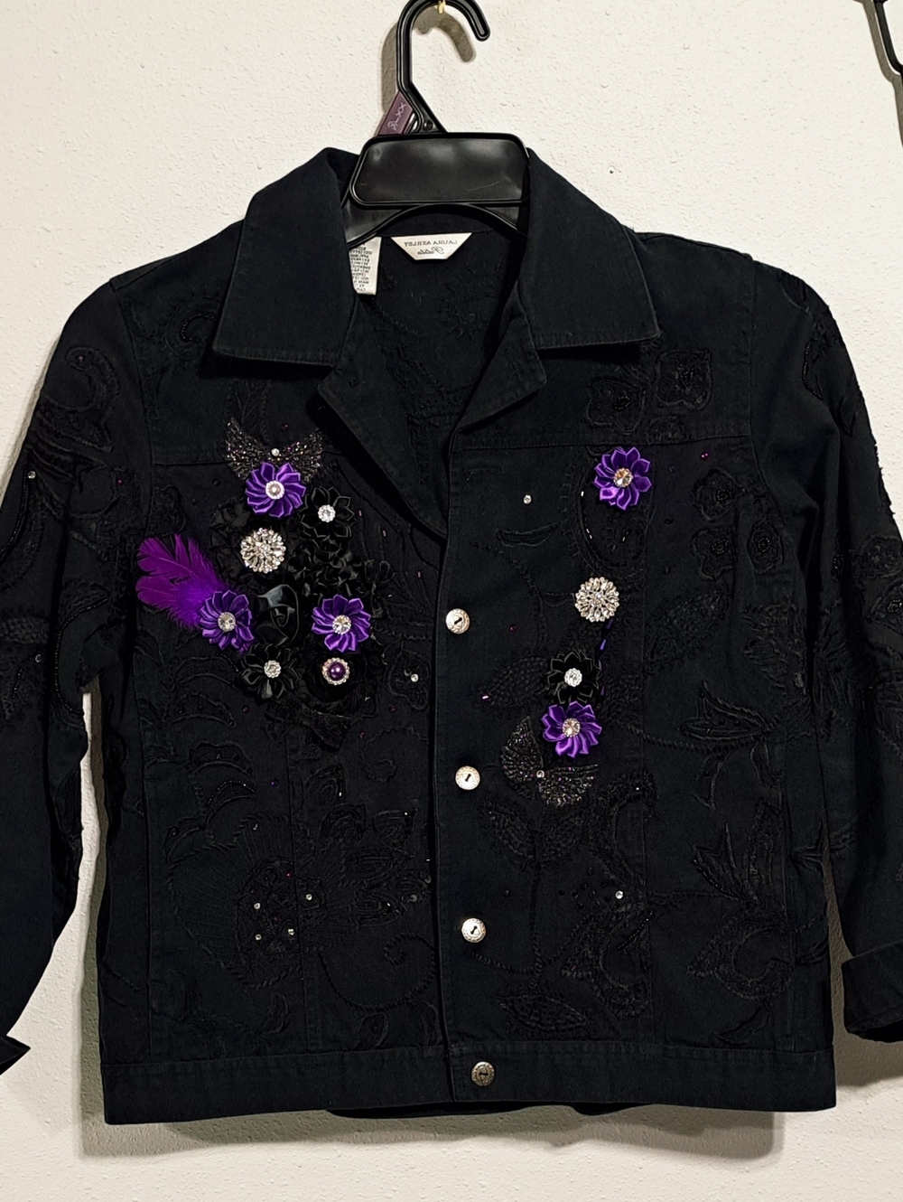 Black Embroidered Jacket with Purple Flowers, beading and lots of bling